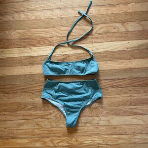 High-waisted bottom + tie top bikini - Solid and Striped